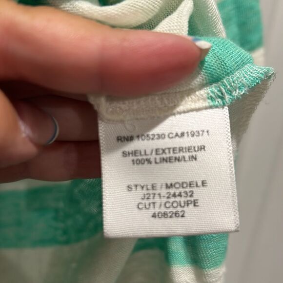 Joie Teal/White lightweight linen striped sweater, Size Large - Picture 5 of 7